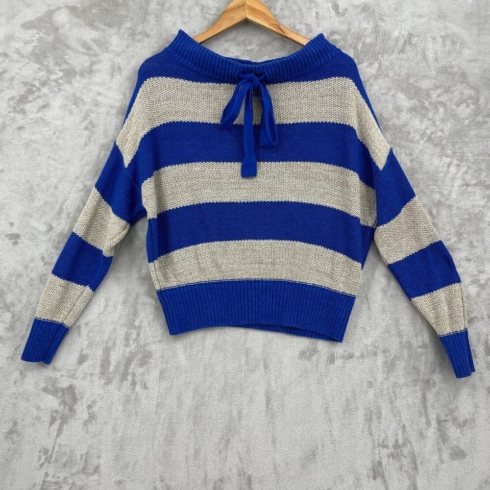 Free People Cassidy Off Shoulder Striped Pullover Sweater Linen Blend